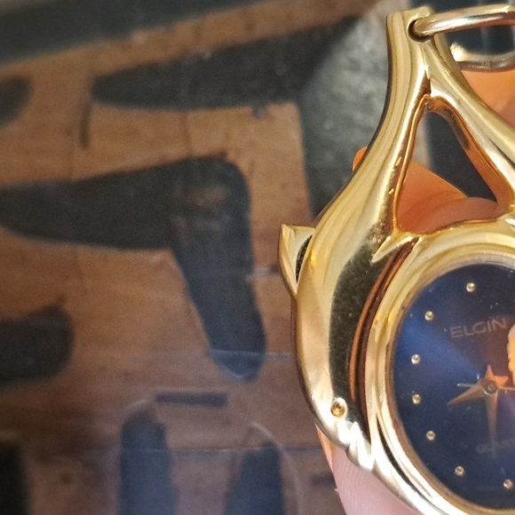 Elgin Blue Face Gold Dolphin Pendant Watch Rare - Picture 8 of 8